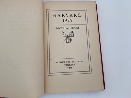 Vintage Book, Harvard College Class of 1925 Decennial Report 1935 at Duckwells