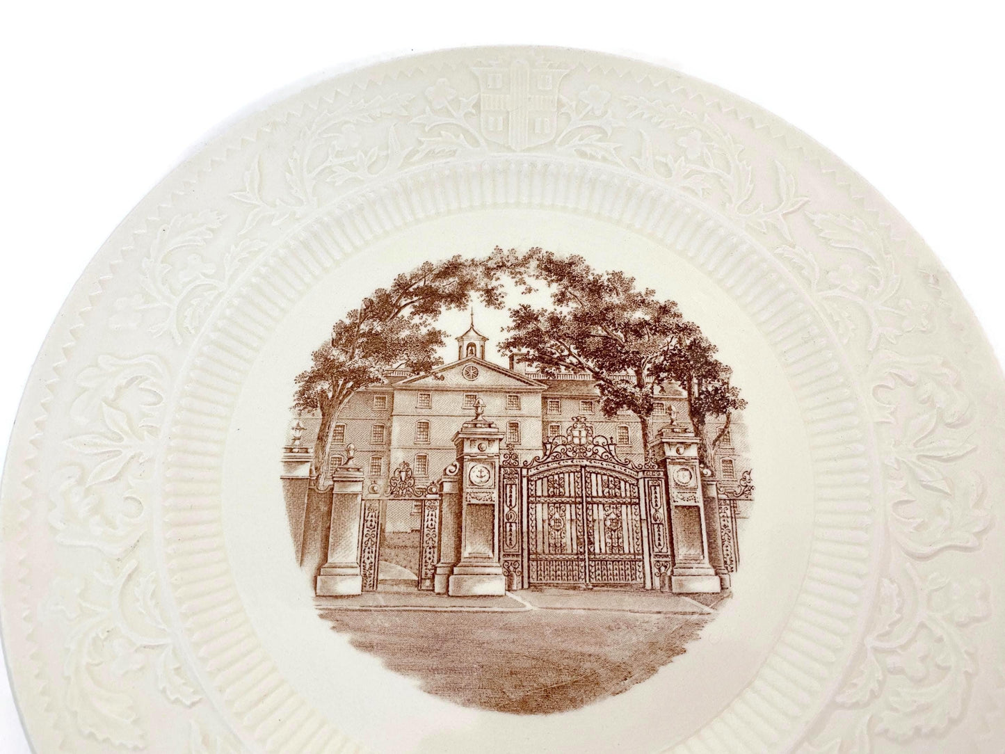 Vintage Brown University Souvenir Plate by Wedgwood, Van Wickle Gates