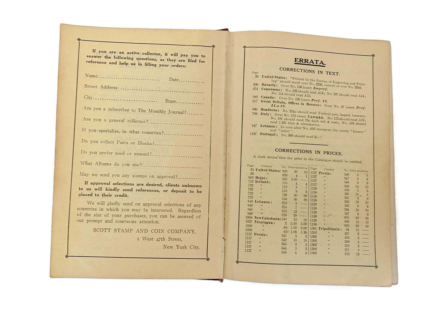 Antique Postage Stamp Catalogue 1927