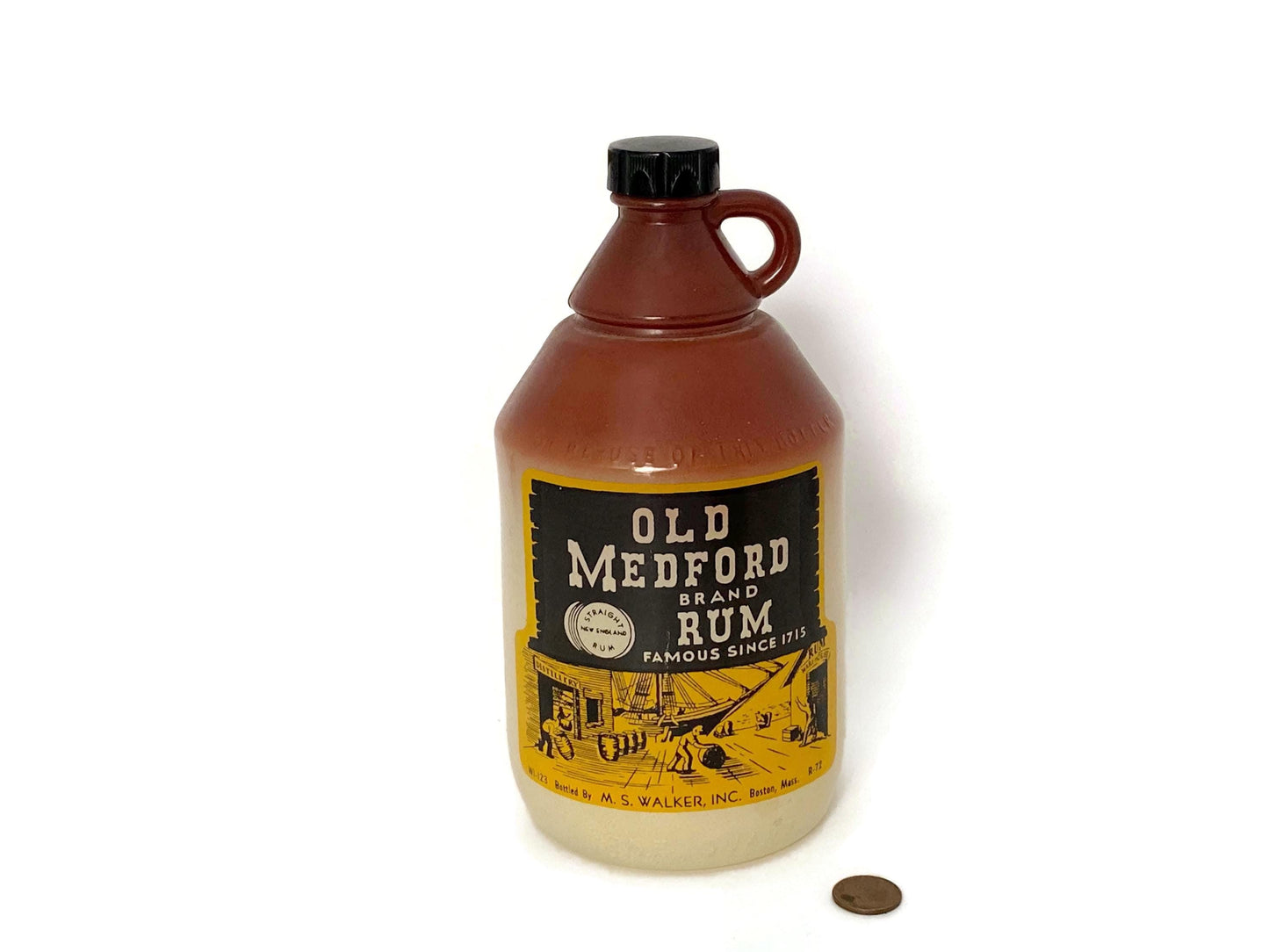 Midcentury Old Medford Rum Glass Bottle Massachusetts