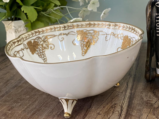 Antique Nippon Bowl with Handpainted Moriage Grapes at Duckwells