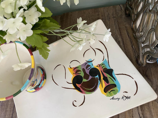 Vintage Pottery Snack Set with Theatrical Masks at Duckwells