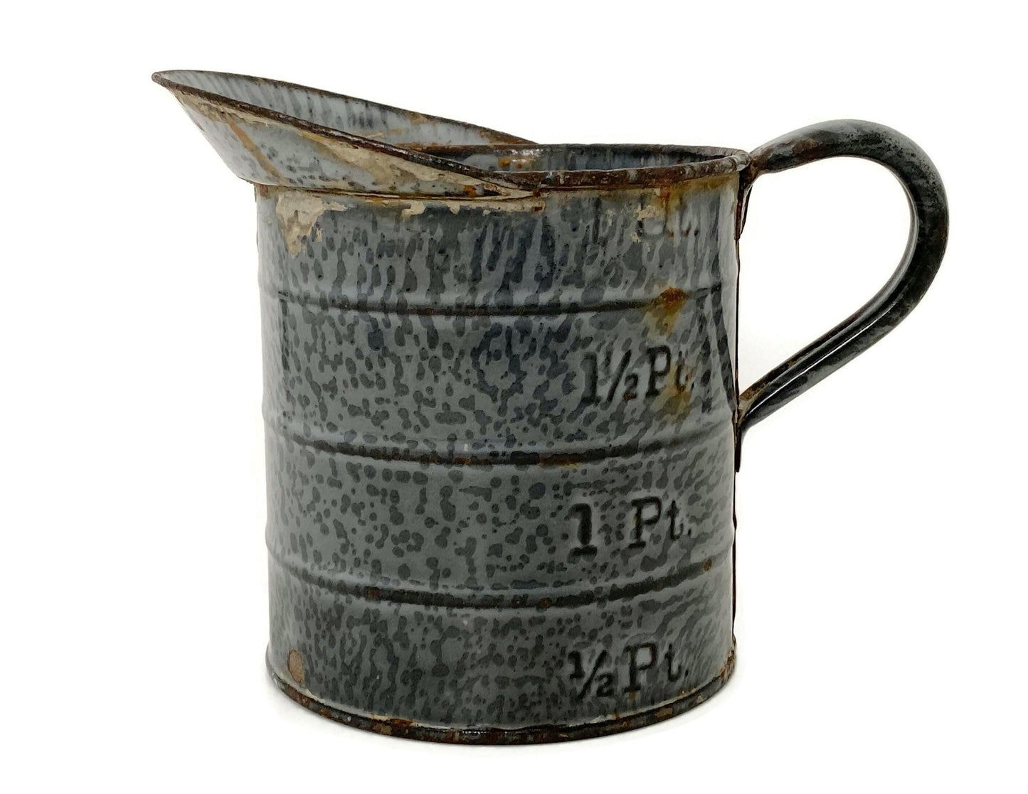Vintage Graniteware Enameled Metal Measuring Pitcher