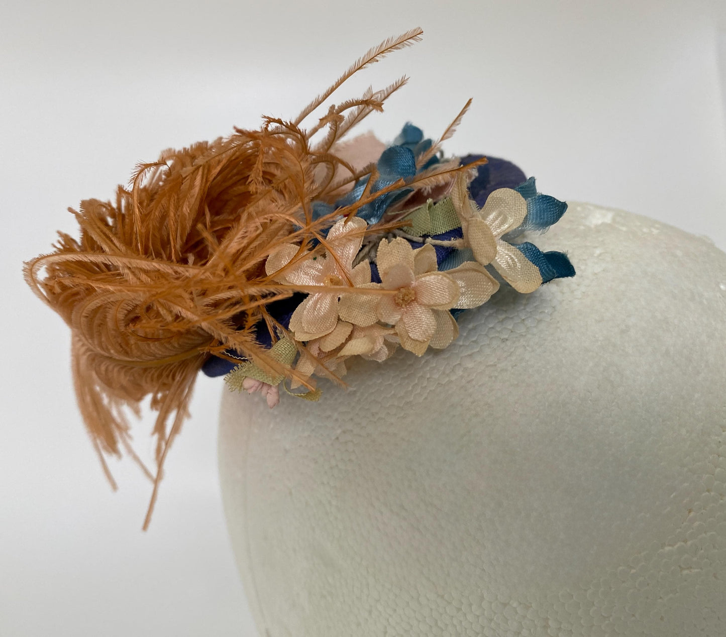 Vintage Blue Floral and Feather Fascinator at Duckwells