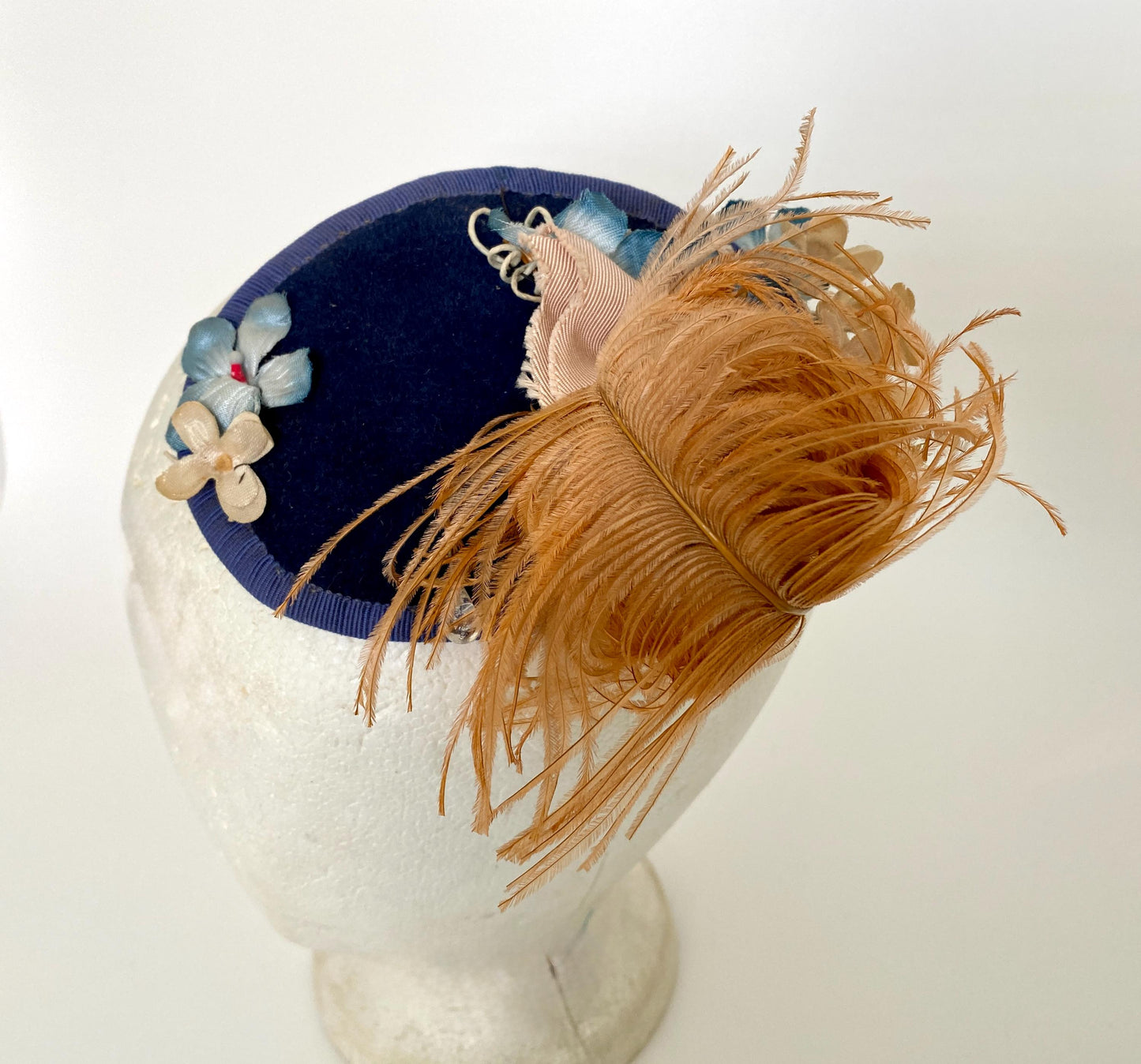 Vintage Blue Floral and Feather Fascinator at Duckwells