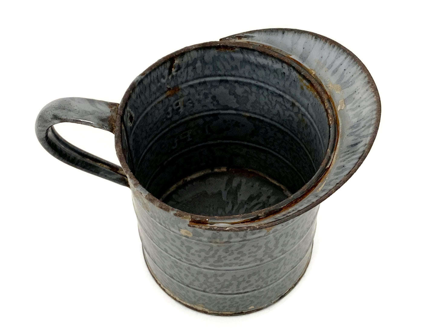 Vintage Graniteware Enameled Metal Measuring Pitcher
