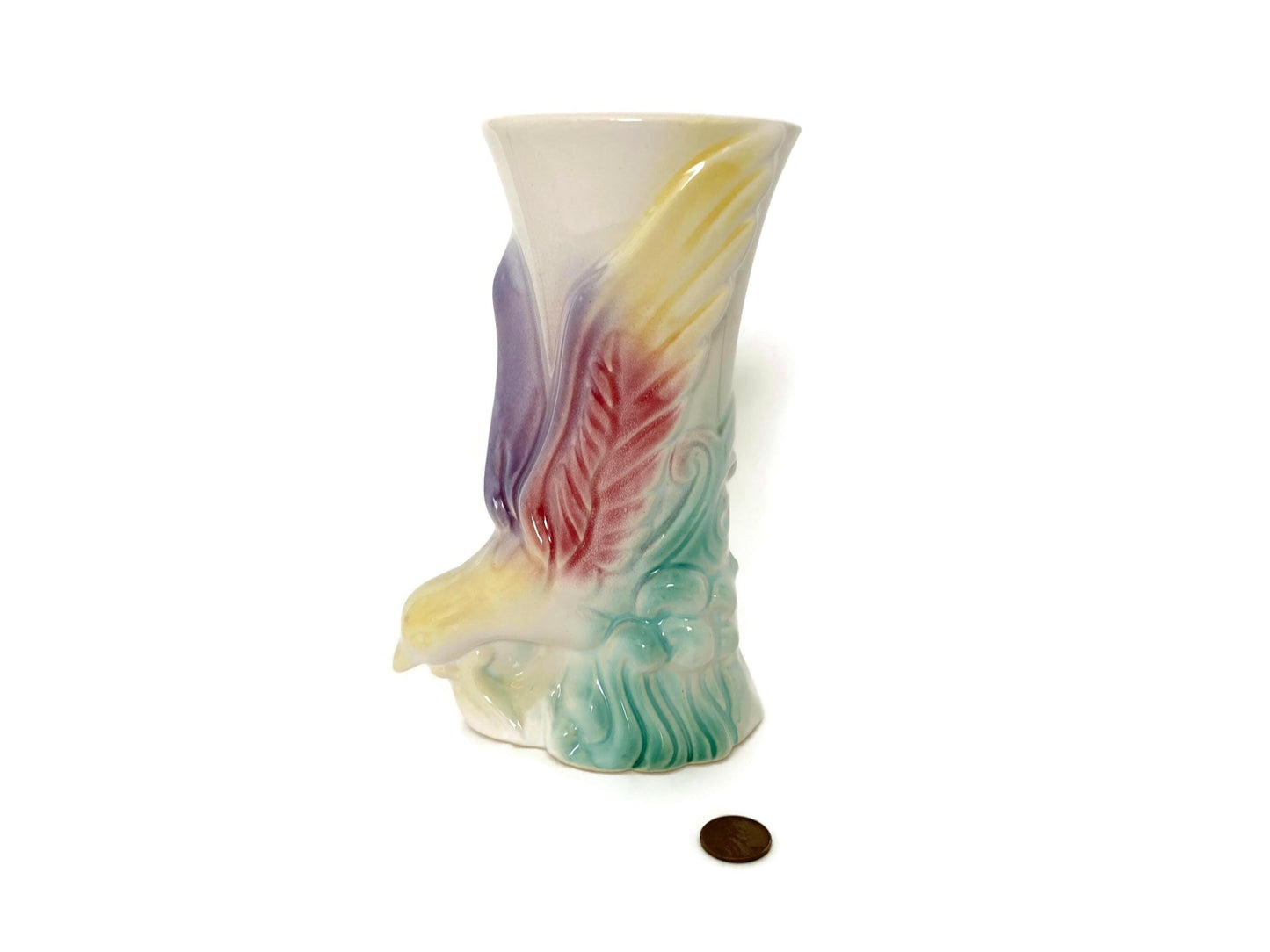 Midcentury Ceramic Wall Pocket Vase with Bird