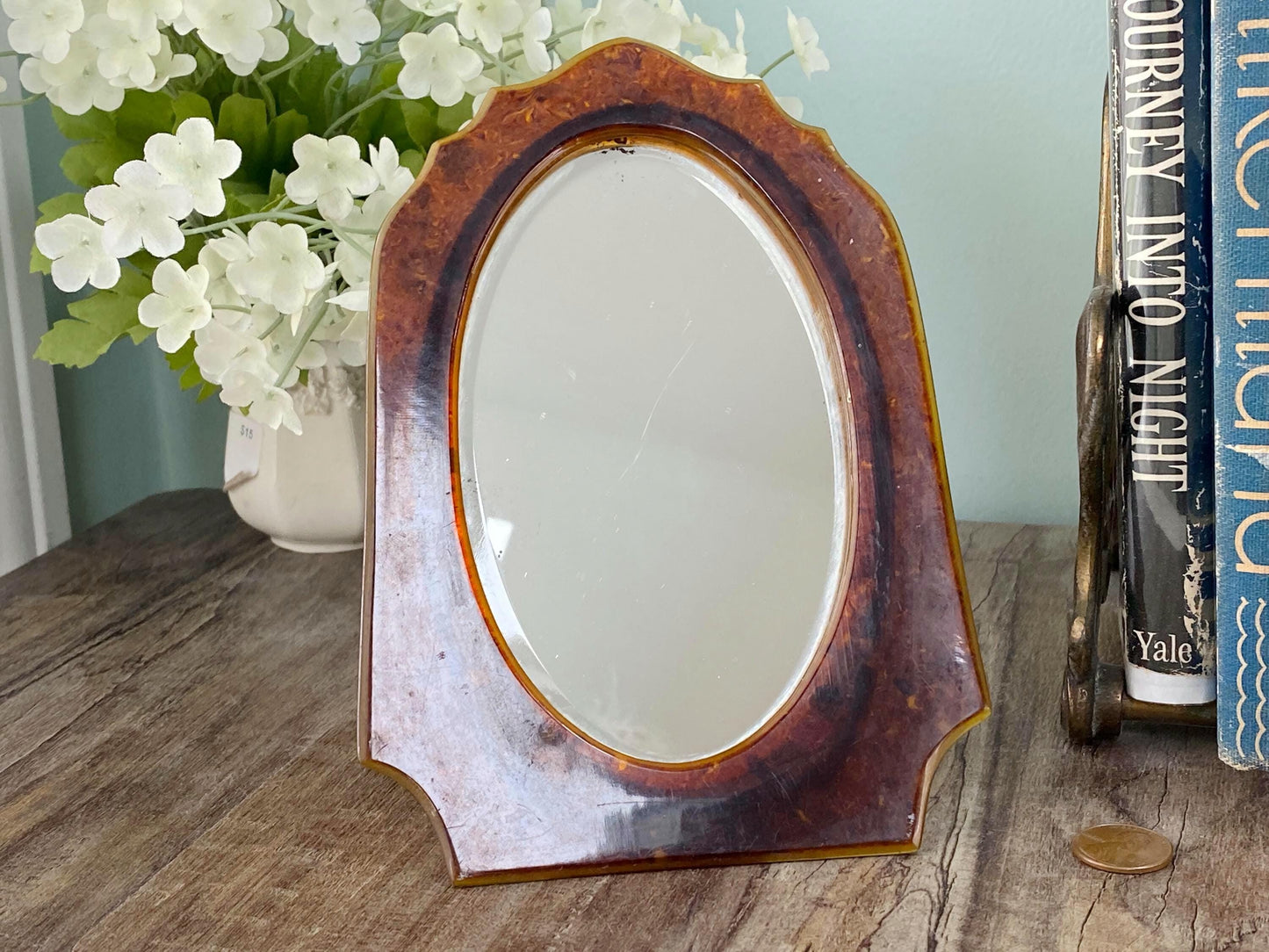 Vintage Bakelite Tabletop Beveled Mirror at Duckwells