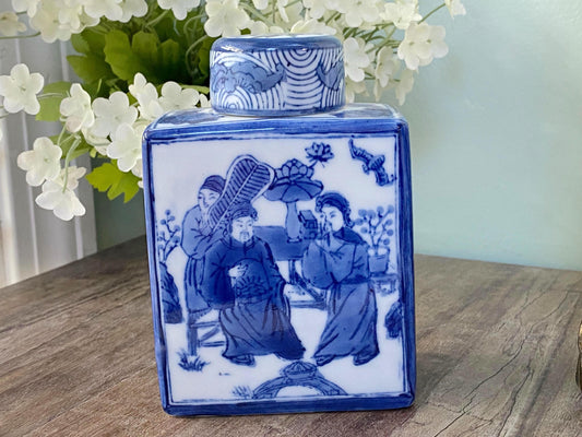 Vintage Japanese Blue and White Canton Tea Caddy at Duckwells