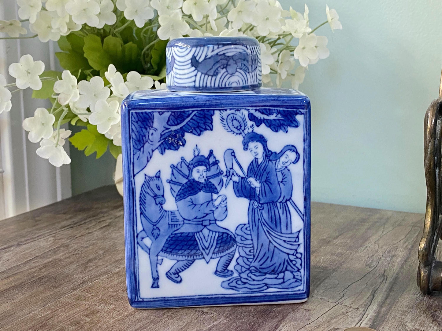 Vintage Japanese Blue and White Canton Tea Caddy