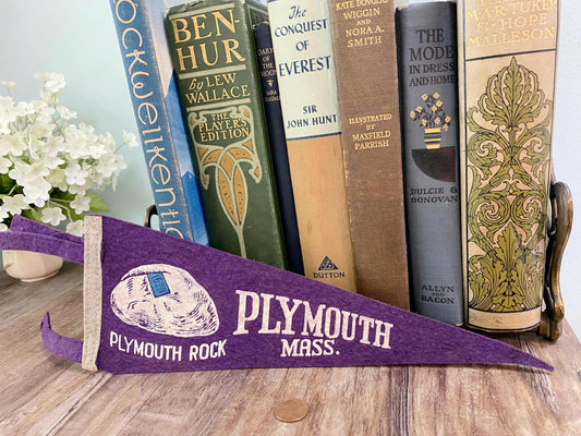 Vintage Plymouth Massachusetts Souvenir Felt Pennant at Duckwells