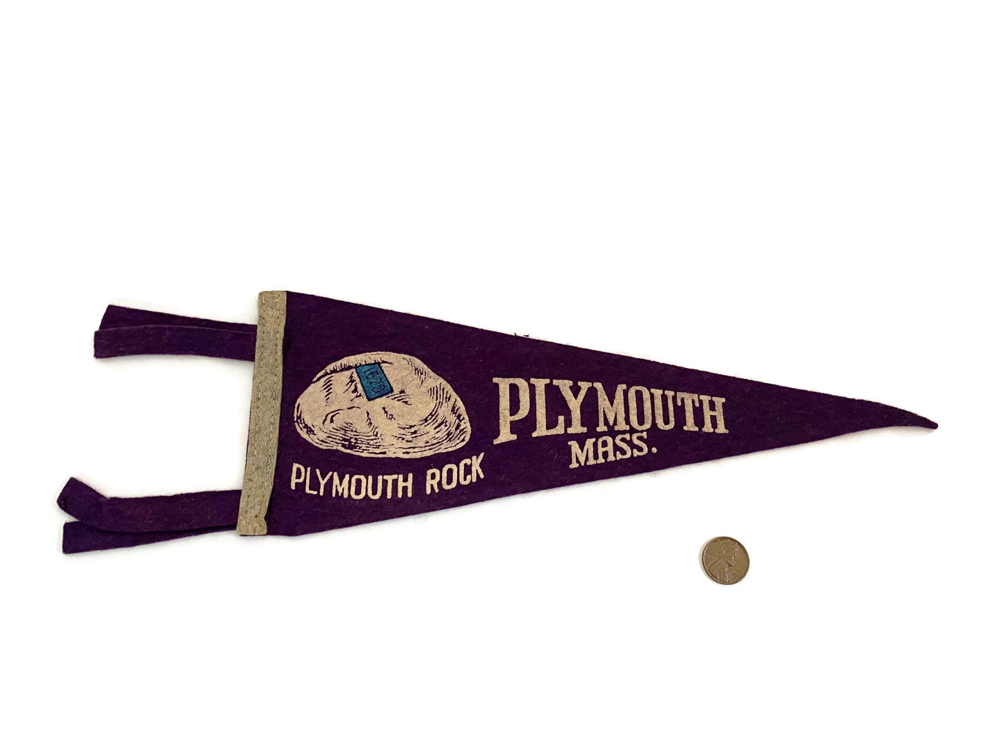 Vintage Plymouth Massachusetts Souvenir Felt Pennant at Duckwells