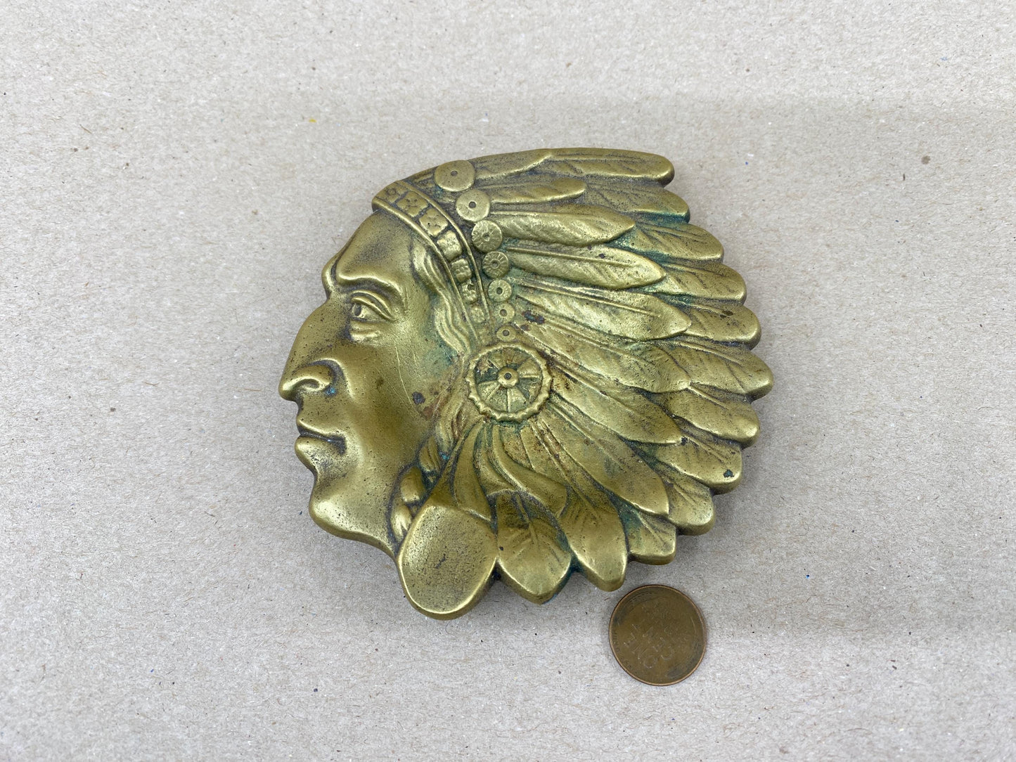 Antique Native American Chief Brass Ashtray at Duckwells