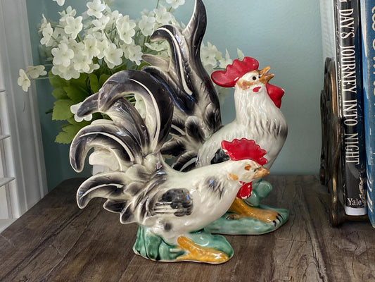 Vintage Lefton Ceramic Rooster and Hen Figurines at Duckwells