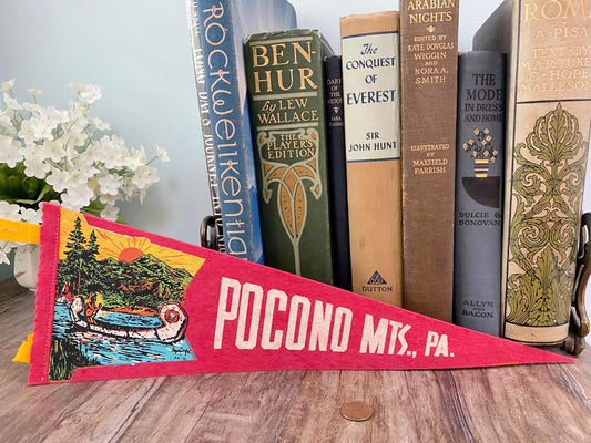 Vintage Pocono Mountains Pennant - Midcentury Pennsylvania Felt Travel Souvenir at Duckwells