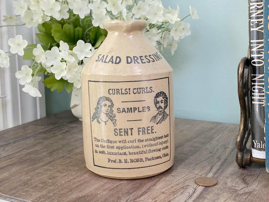 Vintage Stoneware Jug with Advertising for Hair Curl Product at Duckwells