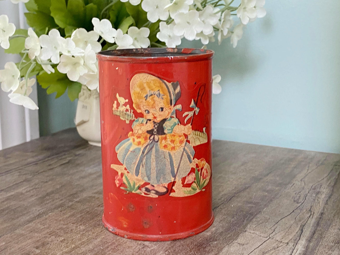 Vintage Painted and Decaled Tin Can at Duckwells