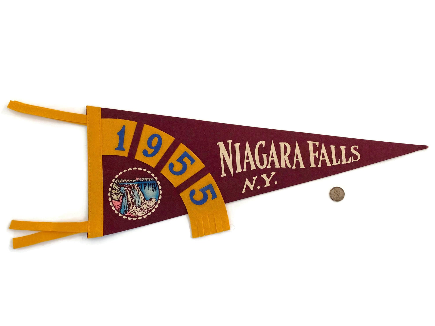 1955 Niagara Falls Tourist Pennant Felt Travel Souvenir at Duckwells