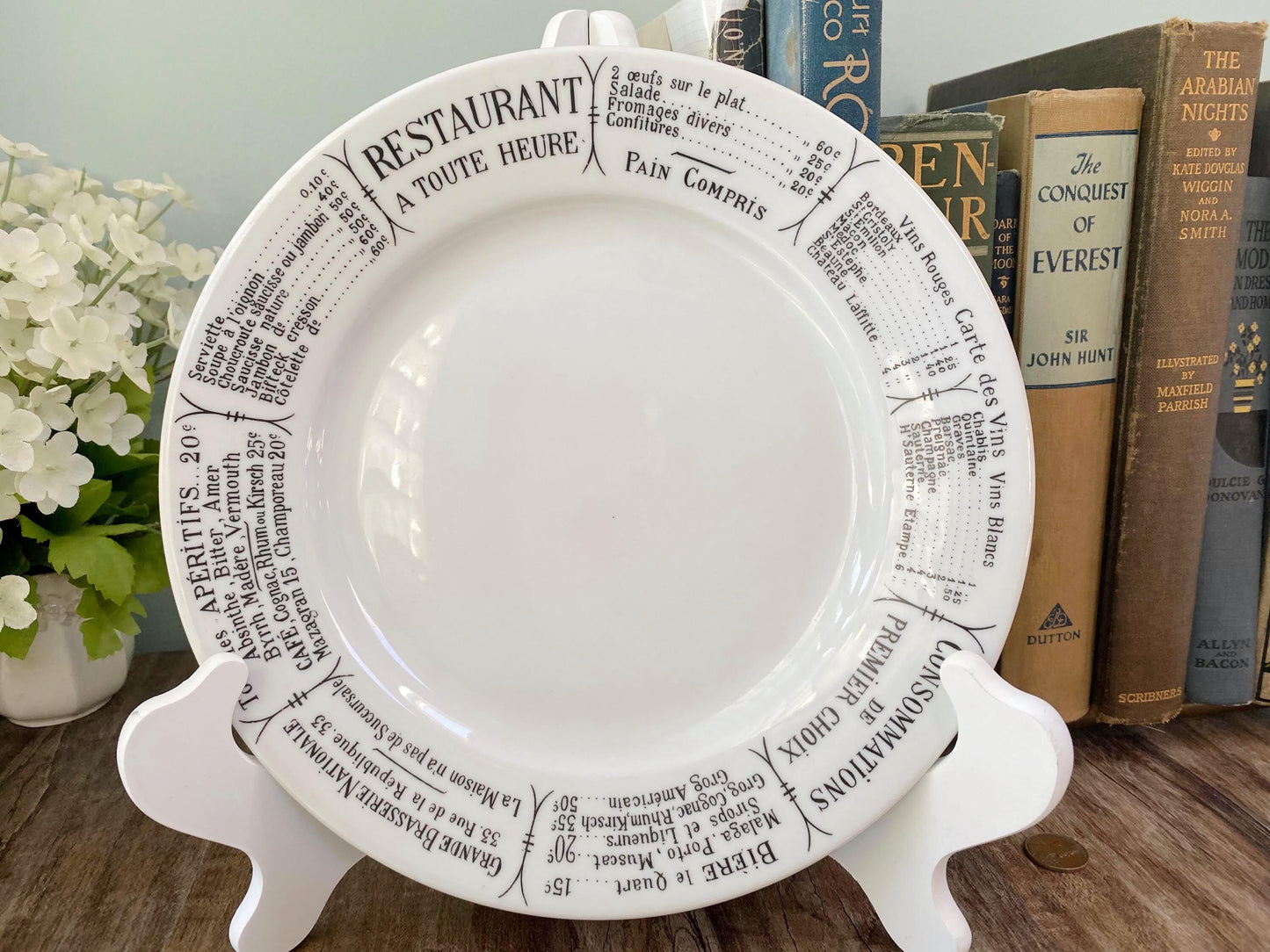 Vintage French Restaurant Plate with Menu on the Rim