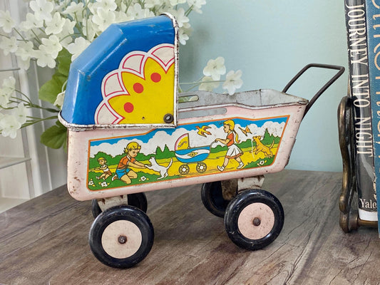 Vintage Tin Litho Baby Doll Carriage circa 1930s at Duckwells