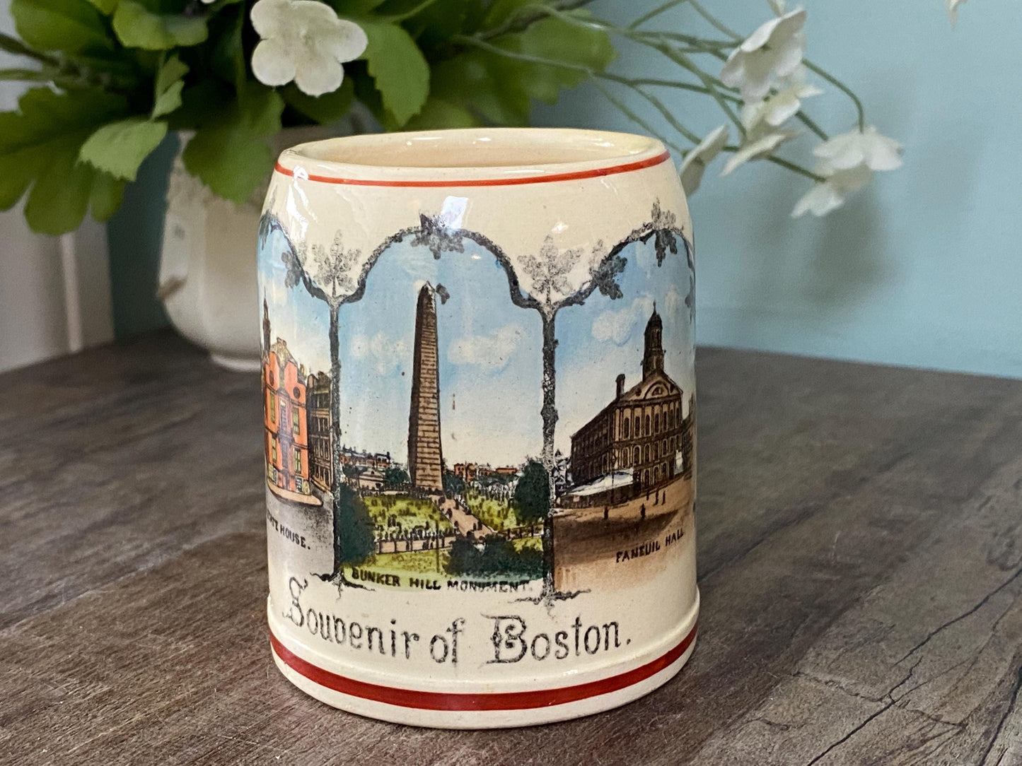 Antique Boston Mug, Mini Ceramic Souvenir