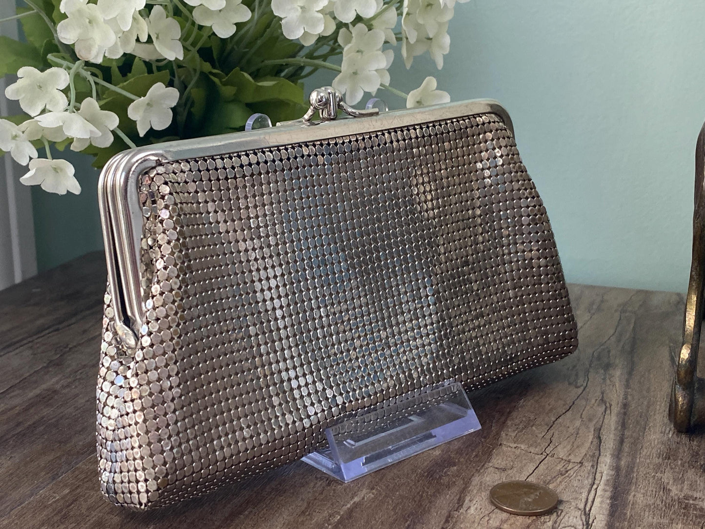 Vintage Whiting & Davis Silver Metal Mesh Clutch Purse at Duckwells