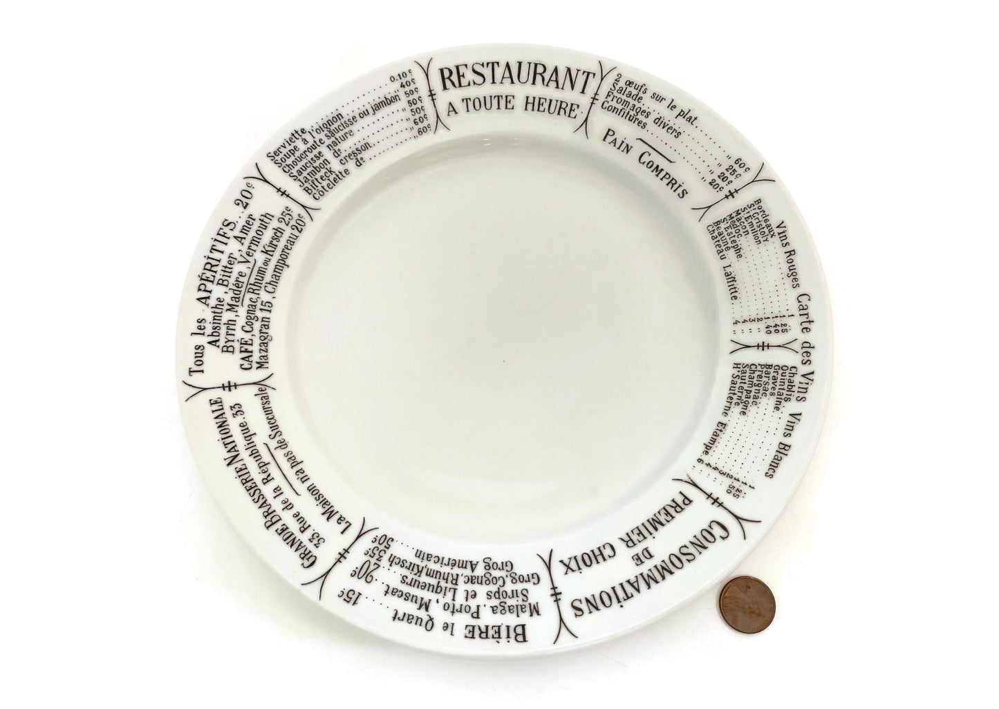 Vintage French Restaurant Plate with Menu on the Rim