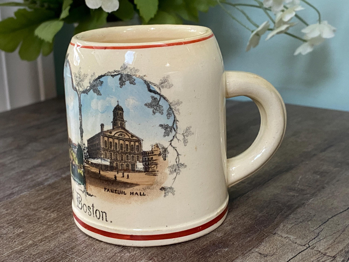 Antique Boston Mug, Mini Ceramic Souvenir