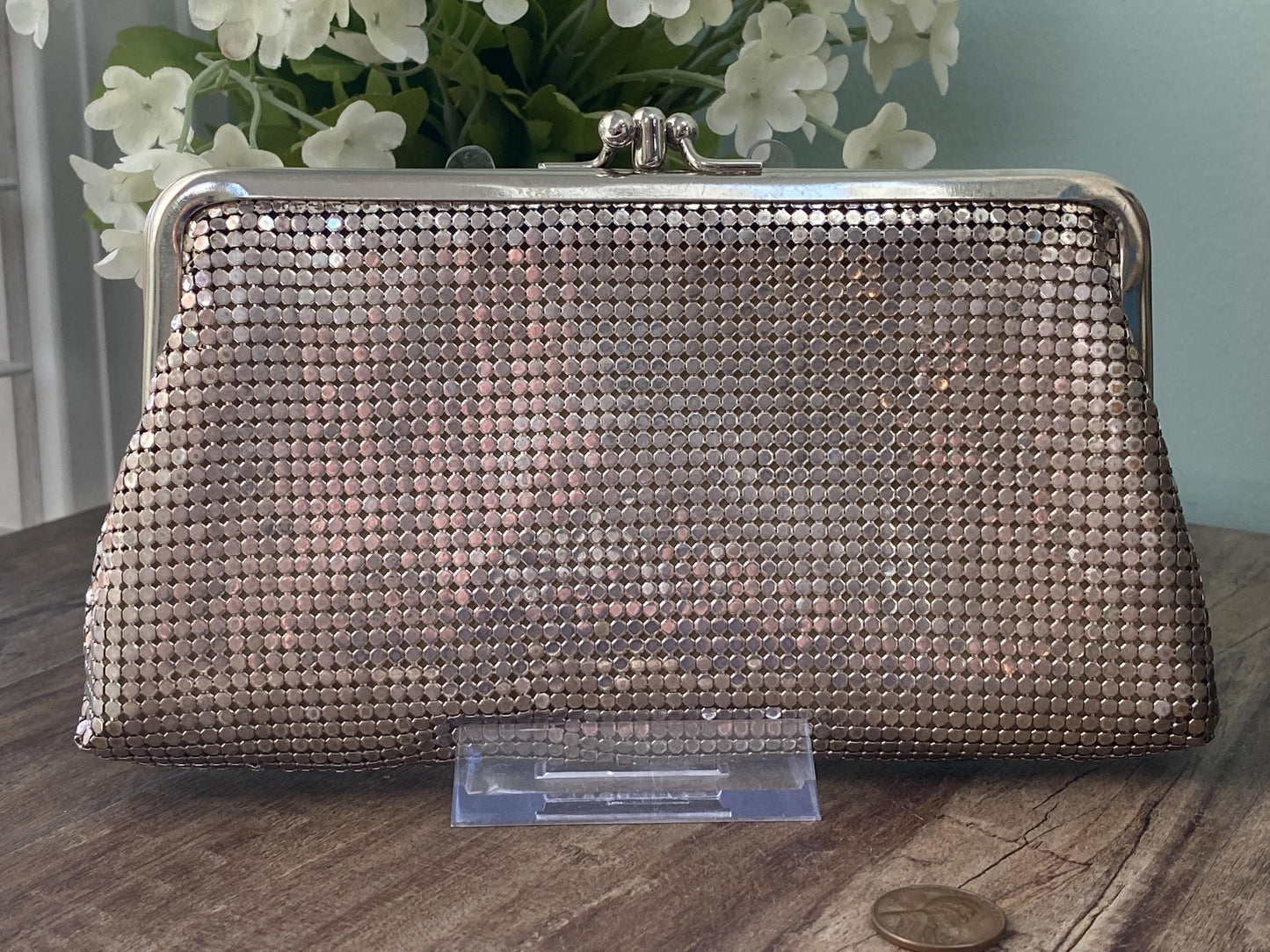 Vintage Whiting & Davis Silver Metal Mesh Clutch Purse at Duckwells