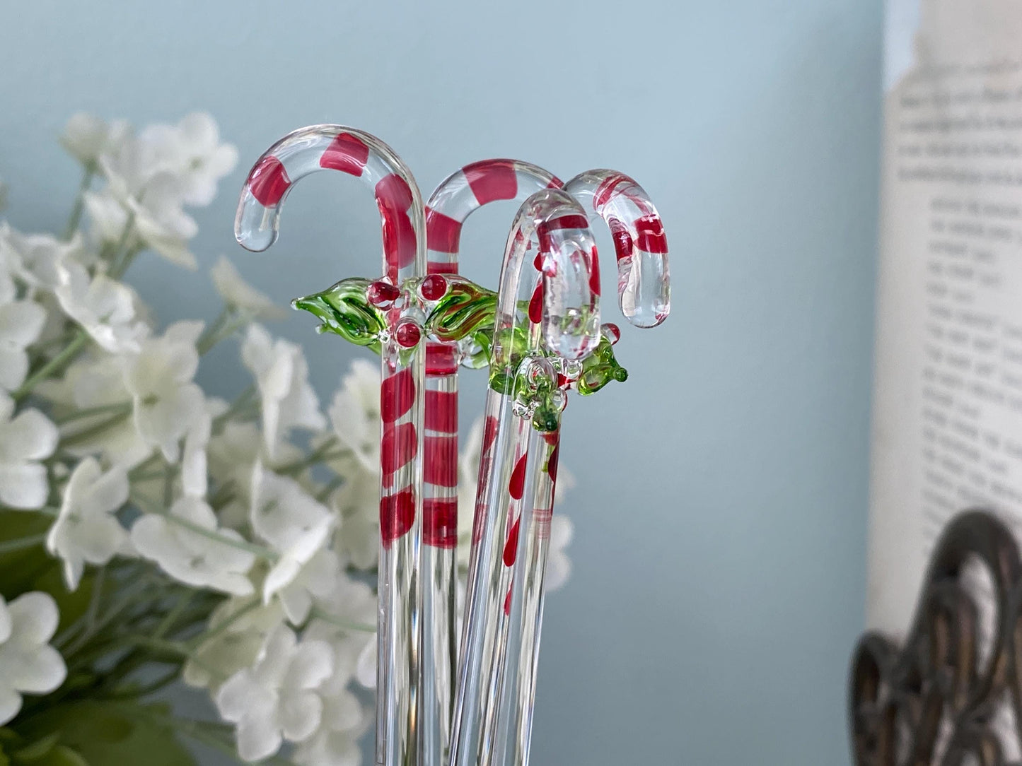 Vintage Christmas Drink Stirrers, Spun Glass Candy Canes at Duckwells