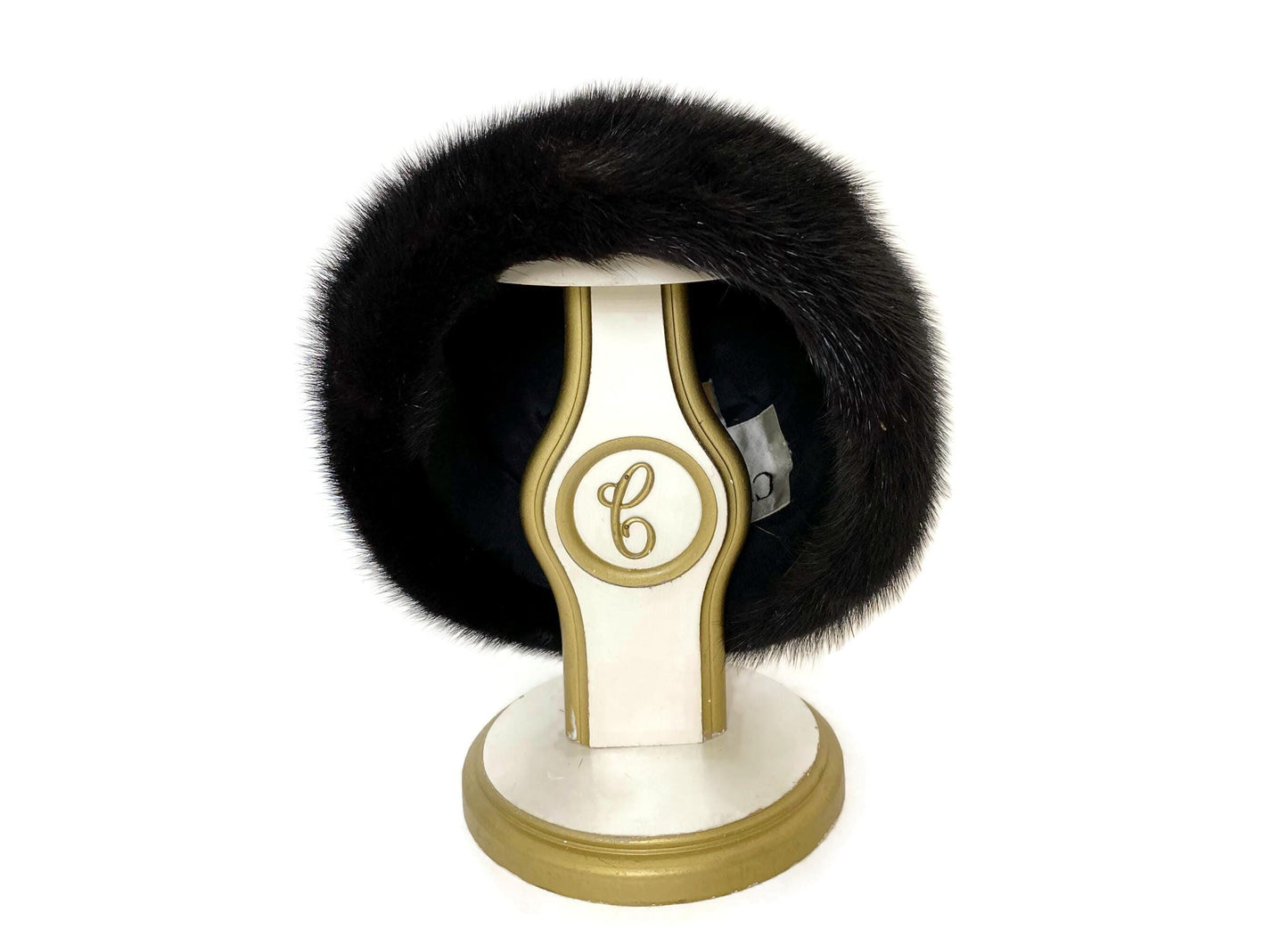 Antique Hat Stand, Gold and White Wood Display