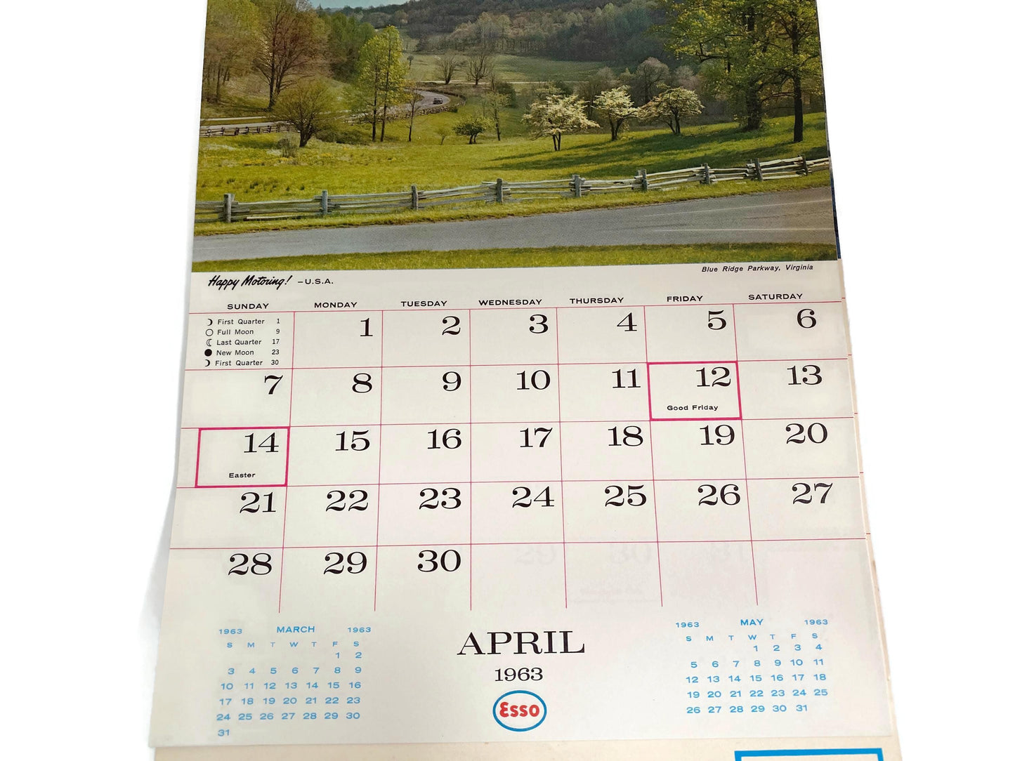 Vintage 1962 Esso Advertising Wall Calendar at Duckwells