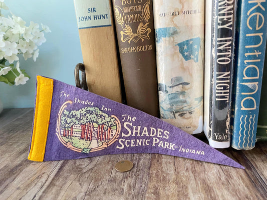 Vintage The Shades Scenic Park Pennant - Indiana Felt Travel Souvenir at Duckwells