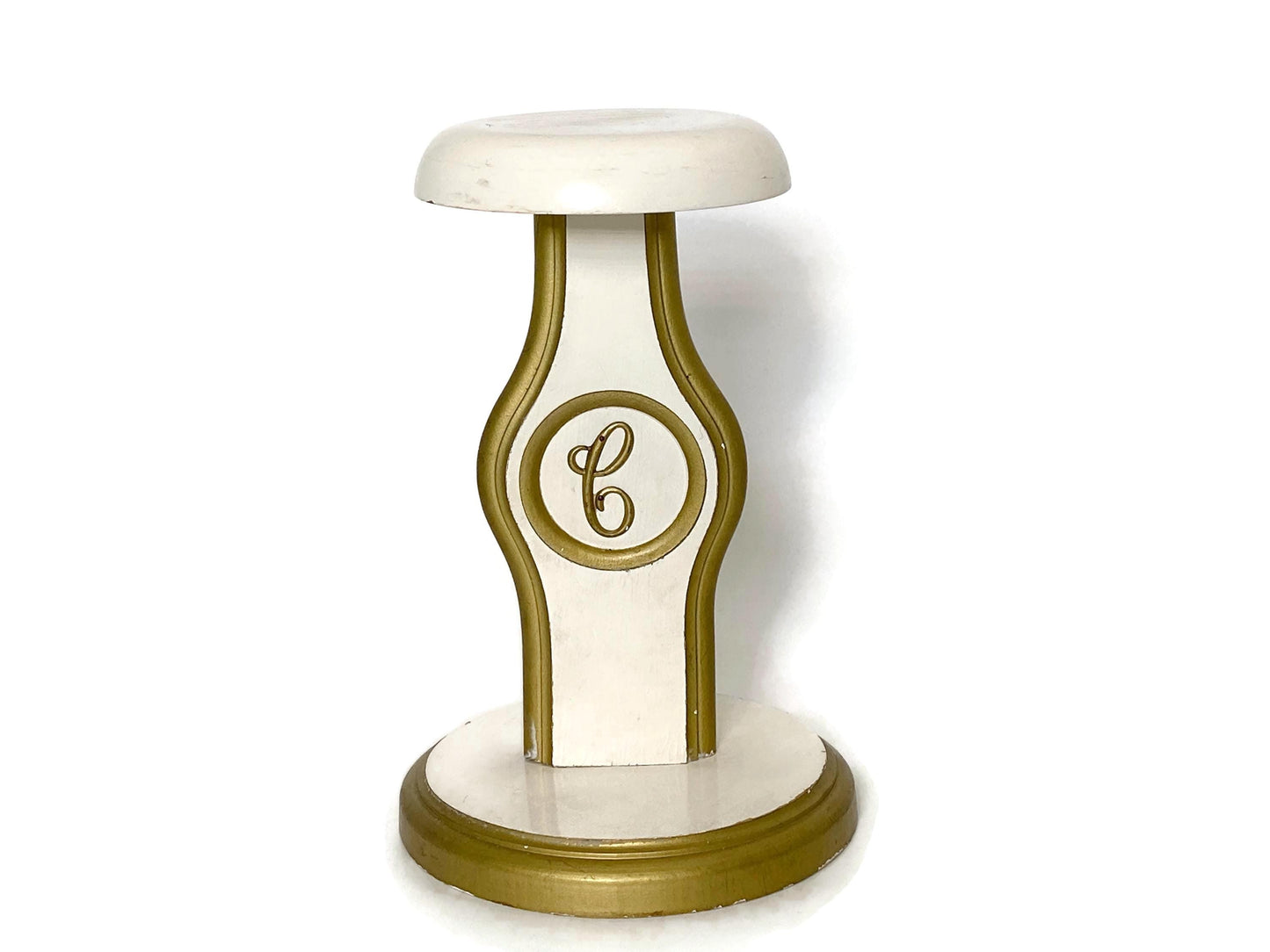 Antique Hat Stand, Gold and White Wood Display
