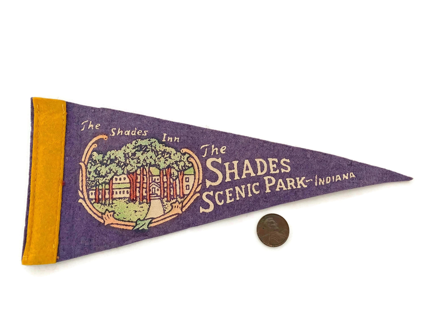Vintage The Shades Scenic Park Pennant - Indiana Felt Travel Souvenir at Duckwells