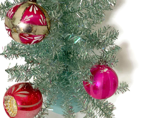 Midcentury Glass Christmas Ornaments with Hand Painted Indents at Duckwells