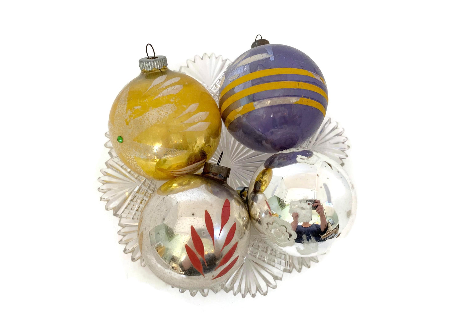 Midcentury Glass Christmas Ornaments Hand Painted Medium Sized at Duckwells