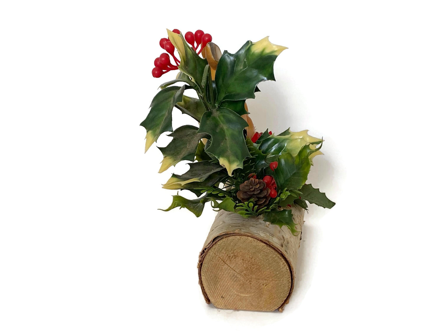 Midcentury Holiday Decoration on a Birch Log at Duckwells