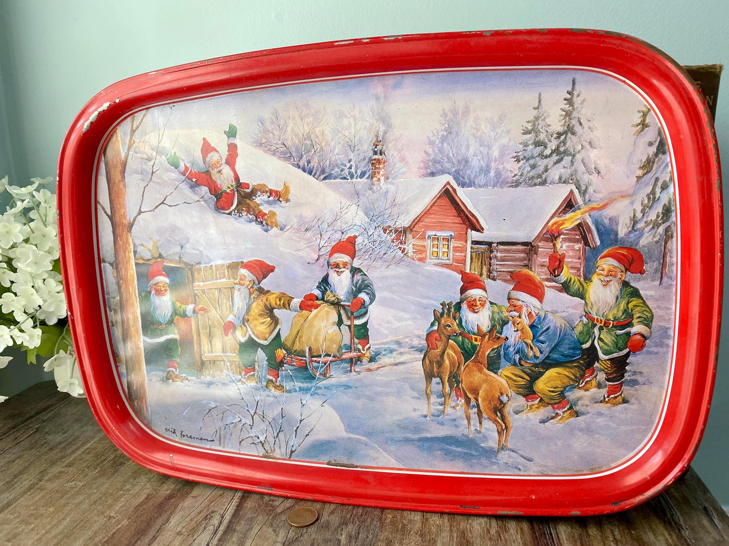 Vintage Erik Forsman Gnome Winter Scene Tray at Duckwells