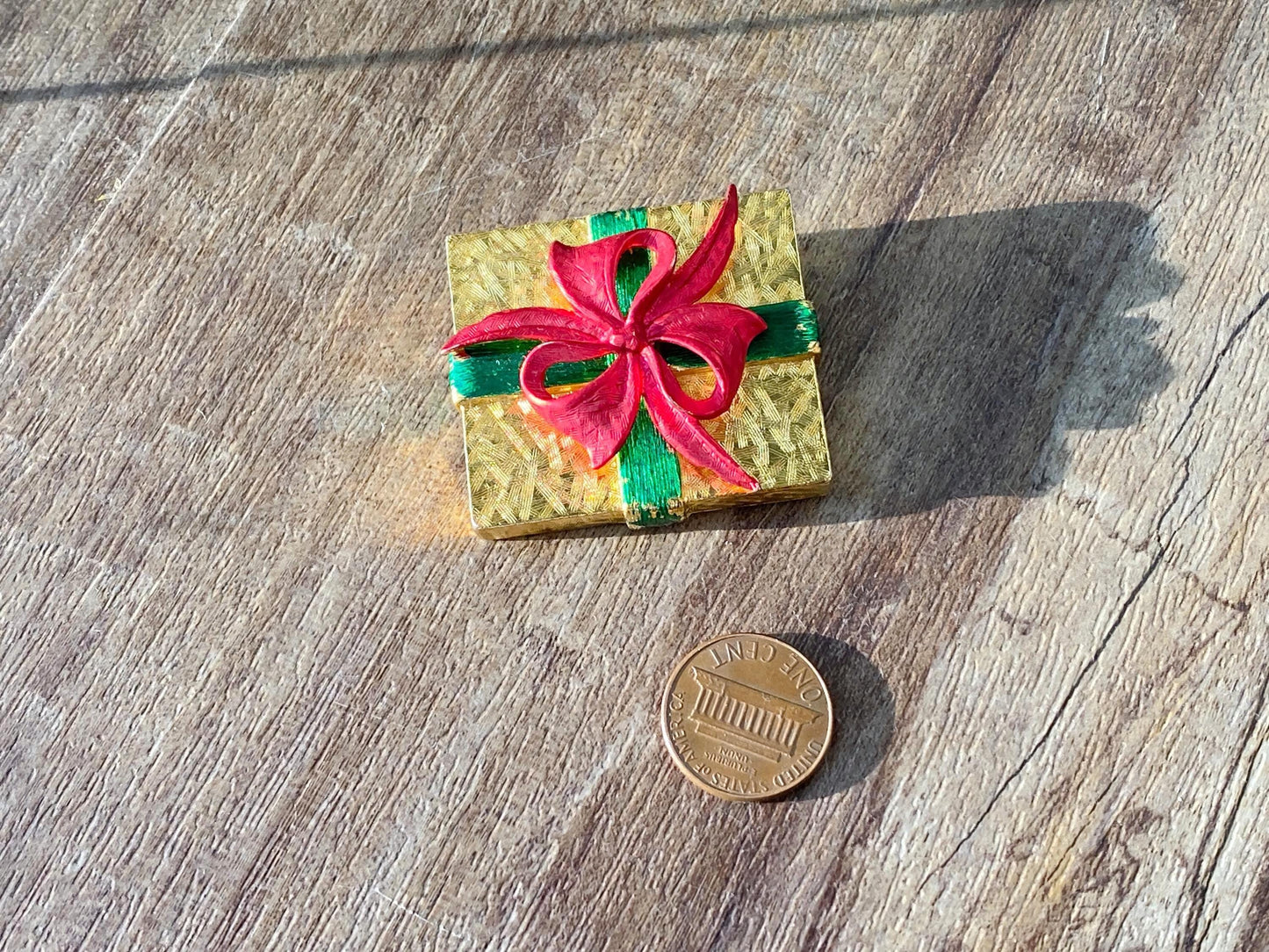Vintage Holiday Gift Box Brooch by Attwood & Sawyer at Duckwells
