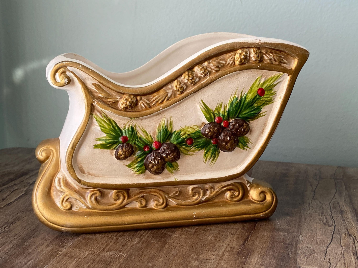Vintage Christmas Ceramic Sleigh by Napco at Duckwells