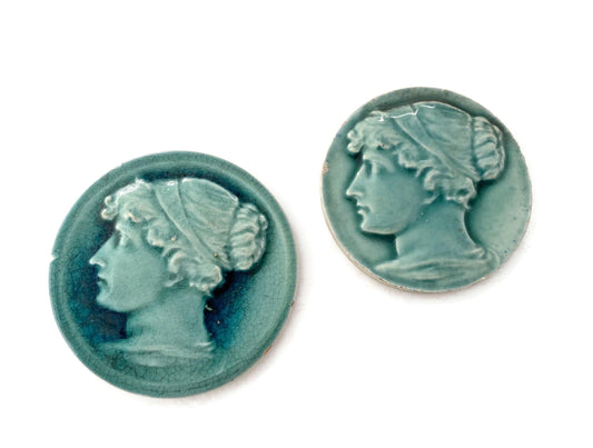 Antique Round Portrait Stove Tiles at Duckwells