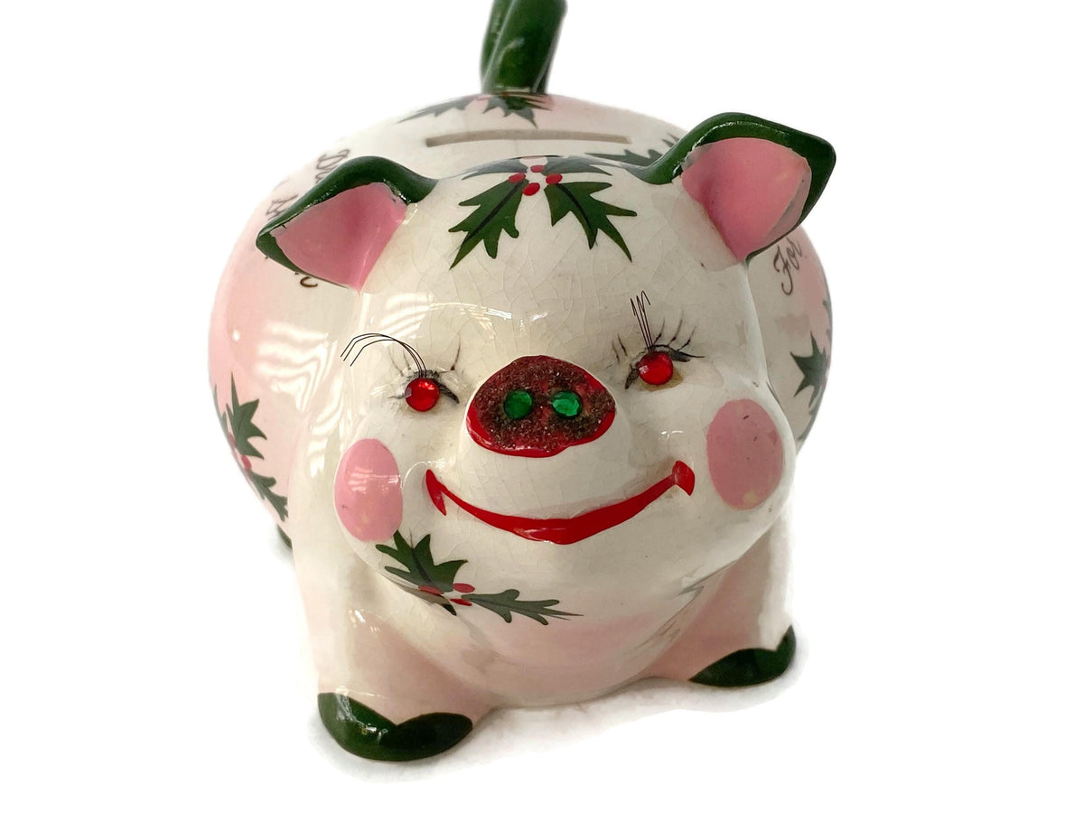 Midcentury Christmas Pig Ceramic Bank at Duckwells