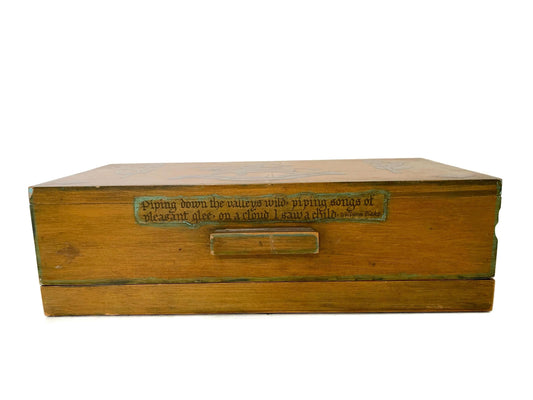 Vintage Wood Thread Box with Folk Art and William Blake Poetry at Duckwells