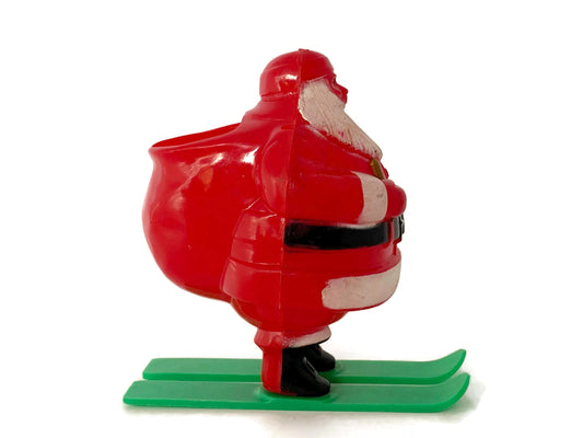 Midcentury Skiing Santa Claus Plastic Candy Container at Duckwells
