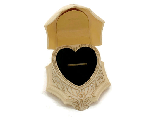 Antique Ring Box, Celluloid Clam Shell with Velvet Heart Interior at Duckwells
