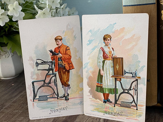 Antique Singer Sewing Advertising Cards, Norway Collectibles at Duckwells