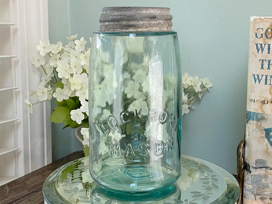 Antique Lockport Mason Blue Glass Canning Jar at Duckwells