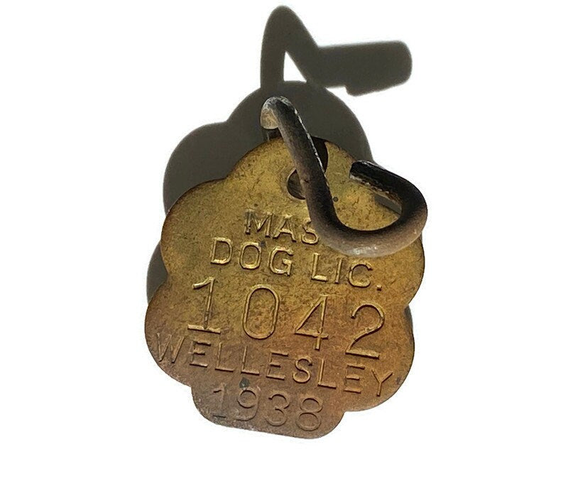 1938 Wellesley Massachusetts Brass Dog License Tag at Duckwells