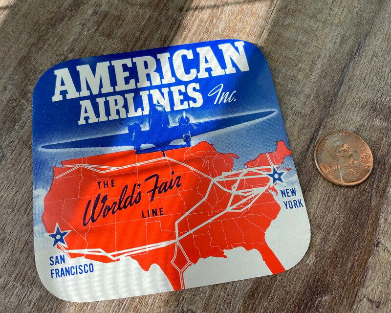 1939 Worlds Fair American Airlines Travel Sticker - Duckwells